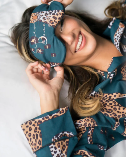 Woman wearing sleep mask